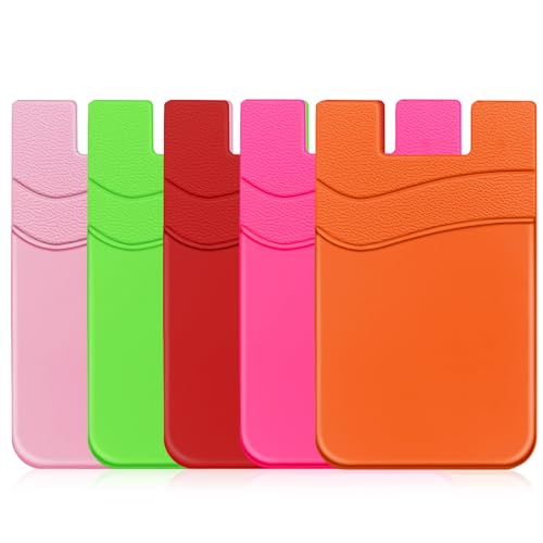 Senose 5 Pack Cell Phone Wallet, Silicone Phone Card Holder - color: Red+Orange+Pink+RoseRed+Light Green