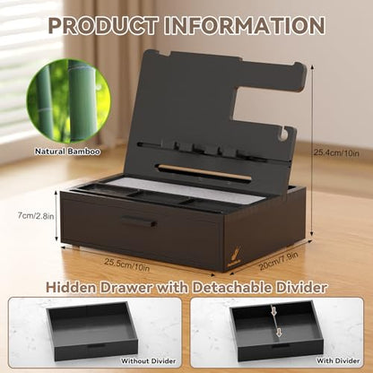 Pezin&Hulin Docking Station with Drawer, Nightstand Organizer - color: Black