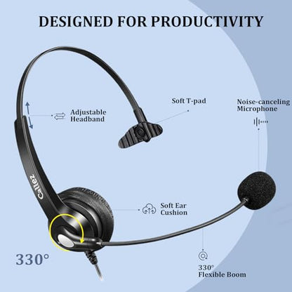 Callez Mono RJ9 Phone Headset with Noise Cancelling Mic for Avaya 1608 1616 - color: Black