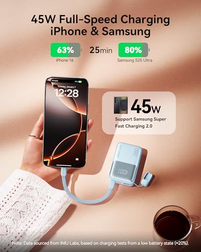 INIU Mini Portable Charger, Small 10000mAh 45W Fast Charging Power Bank - color: Light Blue