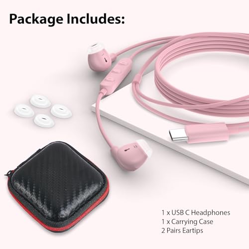 USB C Earbuds Headphones for iPad 10th Gen for iPhone Duo 18 Pro 17 15 Pink - color: Pink