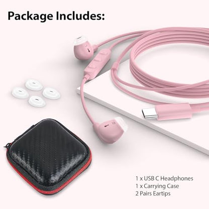 USB C Earbuds Headphones for iPad 10th Gen for iPhone Duo 18 Pro 17 15 Pink - color: Pink