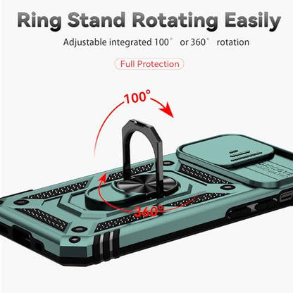 for iPhone 12 Mini Case with Camera Lens Cover Screen Protector, Dual Layer Military Grade Drop Protection Magnetic Ring Holder Kickstand Protective Phone Case for iPhone 12 Mini 5.4 inch (Dark Green) - color: Dark Green with camera cover Military-Grade