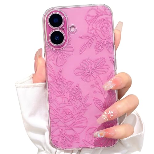 NITITOP for iPhone 16 Case Cute Clear Floral Flower - Pink | For girls women, Girly, Aesthetic, Soft TPU, Full camera lens, Protective, Shockproof phone cover - color: Pink, size: iPhone 16