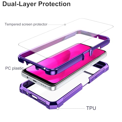 Ailiber for T-Mobile REVVL 7 5G Phone Case, with Screen Protector, Dual Layer Shockproof Bumper, Clear Transparent [Anti Yellowing], Slim Scratch-Resistant Cover for Metro REVVL 7 5G-Purple - color: Crystal Clear & Purple