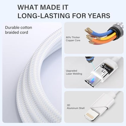 3 in 1 USB C Cable for Apple Watch Charger,iPhone 17/16/15,Lightning 4FT