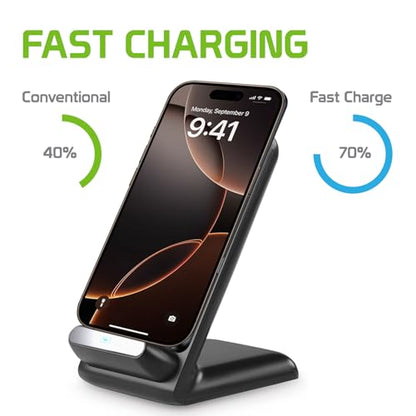 Dual Coil Wireless Charger, 10W Max Wireless Charging Pad, Compatible for iPhones, Samsung Galaxy Smartphones, Google Pixels (Fast Charger Stand)