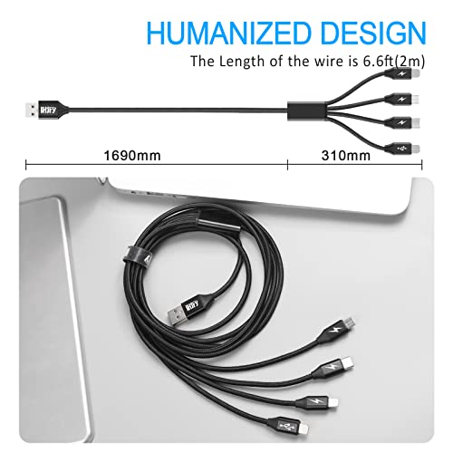 Travel Essentials, 4 in 1 Multi Charging Cable 2Pack 6.6ft Multiple Charger Cord USB A to USB C/Micro USB Connector for Cell Phone/Tablets/Galaxy/Pads and More
