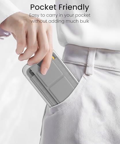 GONEZ for MagSafe Wallet with Stand, Stronger Magnetic Card Holder for iPhone 17/16/15/14/13/12 Series, Premium Leather Phone Wallet with RFID Blocking, 1 Slot, Fit 5 Cards, Light Grey - color: LIGHTGREY