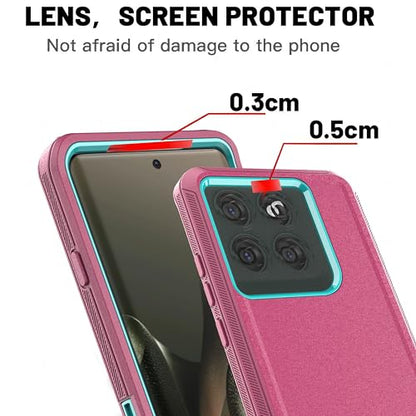 for Moto Edge 2025 Phone Case 3 in 1 Shockproof Hard PC Soft TPU Bumper Drop-Proof Shell with Screen and Camera Protection Blue/Sky Pink - color: Blue with Pink