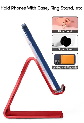 Aoviho Desk Cell Phone Stand, Phone Holder, Aluminum Mobile Phone Cradle Dock for iPhone 14 13 12 pro 11 X Xs max 8 7 6 6s Plus SE 5 5s SE Samsung, All Smart Phones, Red - color: Red
