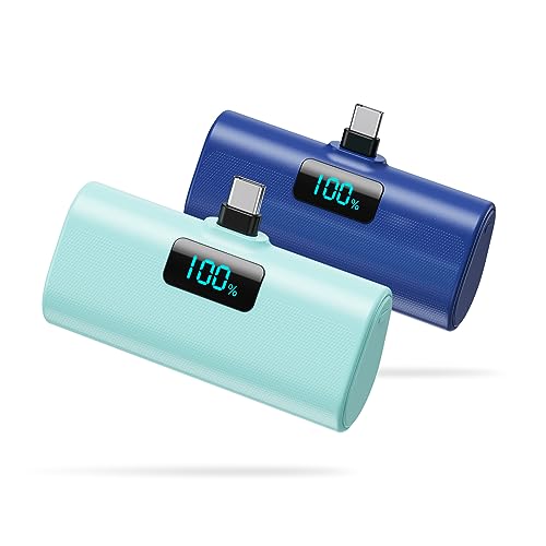 [2-Pack]Portable Charger for iPhone 16/15 Series,5200mAh PD USB C Power Bank Built-in USB-C Connector,Battery Pack Compatible with iPhone 16/16 Plus/16 Pro/16 Pro Max/15 Series,Android (Blue+Green) - color: Blue+Green