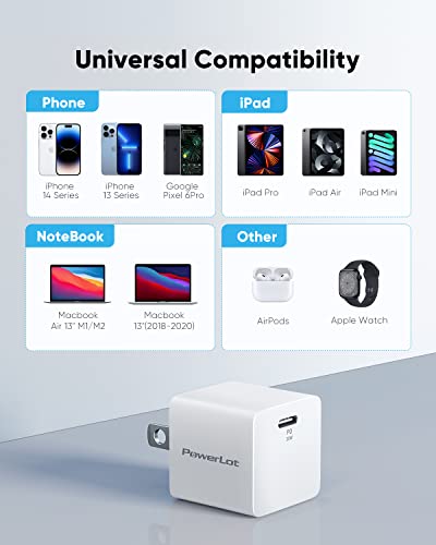30W USB-C Power Adapter PowerLot GaN III USB C Wall Charger, PD USBC Fast Charger Block for iPhone 15/15 Pro/15 Pro Max/15 Plus/14/13/12/11, Pixel 7/7 Pro, iPad Pro/Air, AirPods, iWatch, MacBook Air - color: 30W