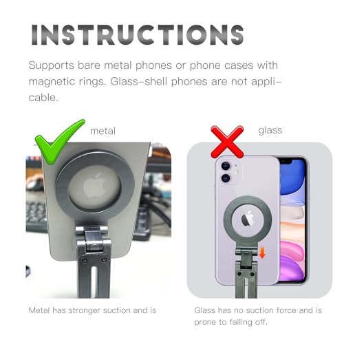 Compatible for Magsafe Phone Holder - Adjustable Foldable Phone Holder with Strong Magnets, Portable Travel Phone Bracket Compatible with iPhone 17/16/15/14/13/12 Pro Max, Smartphones (Silver) - color: Silver