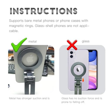 Compatible for Magsafe Phone Holder - Adjustable Foldable Phone Holder with Strong Magnets, Portable Travel Phone Bracket Compatible with iPhone 17/16/15/14/13/12 Pro Max, Smartphones (Silver) - color: Silver