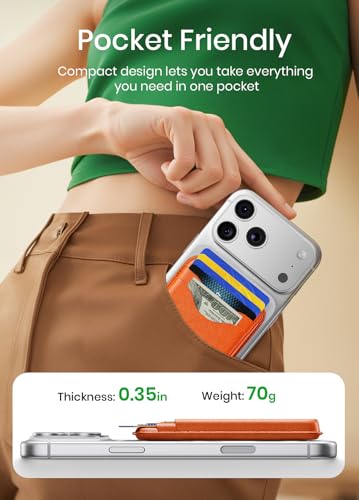 Magsafe Wallet Magnetic Card Holder, Orange | Strong RFID, Leather Card Pocket, Compatible with iPhone 12/13/14/15/16/17 Series, Not for mini - color: Orange