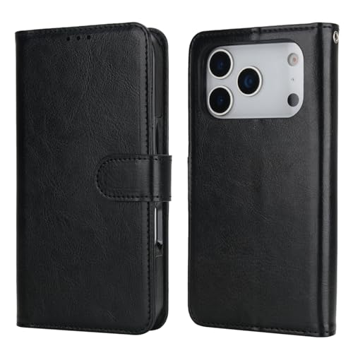 Bocasal Detachable Wallet Case Card Holder for iPhone 17 Pro, Black | RFID Blocking Kickstand Card Slots Holder PU Leather Magnetic Shockproof Wrist Strap Removable Flip Protective Cover 6.3 inch - color: Black