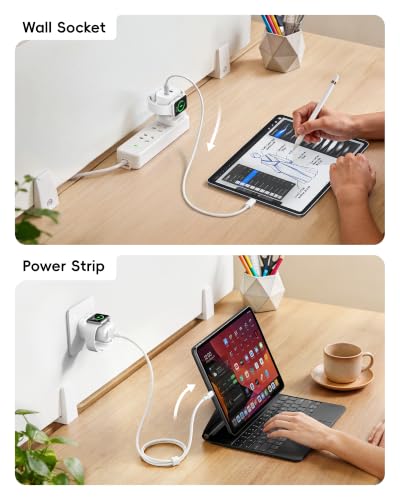 VRURC Fast Charger for Apple Watch, Built-in Wireless Magnetic Charging Station for iWatch SE/11/10/9/8/7/6/5/4, PD 20W USB C Charging Block, Foldable Wall Charger for iPhone 17/16/15/14/13-White - color: White