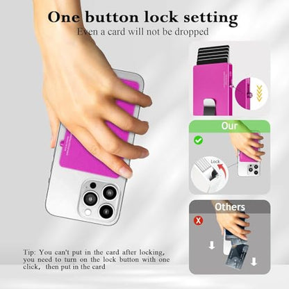 Magnetic Card Holder with Money Clip,for Magsafe Phone Wallet with Slide Button Quick Access to Bank Credit Card,Metal RFID Blocking Case for IPhone 17/16/15/14/13/12 Series(No 12/13 mini) (Rose Red) - color: Basic Magnetic With Clip - Rose Pink