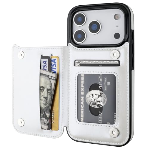 ONETOP for iPhone 17 Pro Wallet Case with Credit Card Holder,White | Kickstand,ID/Cash Holder,Case Wallet with Card Slots,Double Magnetic Clasp,Durable PU Leather Shockproof Cover for Women Men - color: White