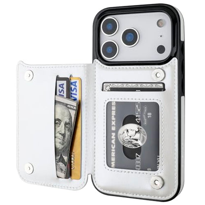 ONETOP for iPhone 17 Pro Wallet Case with Credit Card Holder,White | Kickstand,ID/Cash Holder,Case Wallet with Card Slots,Double Magnetic Clasp,Durable PU Leather Shockproof Cover for Women Men - color: White