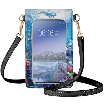 WELLFLYHOM Mini Touchscreen Crossbody Phone Bags for Women with Card Slots Shoulder Bag Purse Leather - color: 1 Dolphin
