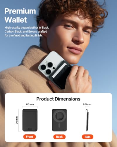 Sinjimoru Magnetic Wallet Stand for MagSafe, 3-Card Holder, Carbon Black - color: Carbon Black