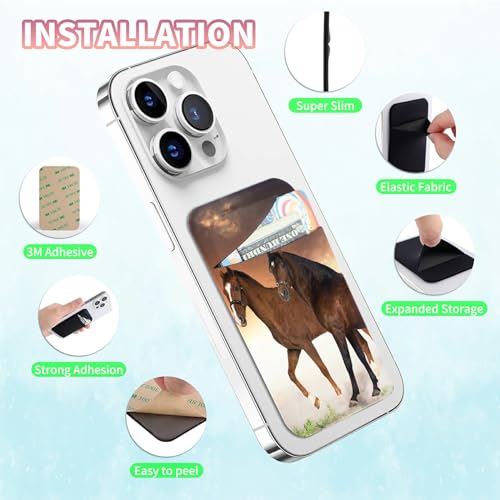 Phone Credit Card Holder Stick on, Phone Case Wallet, Cell Phone Pocket Self Adhesive Stretchy Lycra Stick on Wallet ID Credit Card Case Pouch Sleeve for All Smartphones, Horses - color: 317