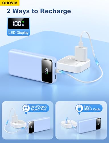 OHOVIV Portable Charger Power Bank 50000mAh,4 Built-in Cables Battery Pack - color: Blue
