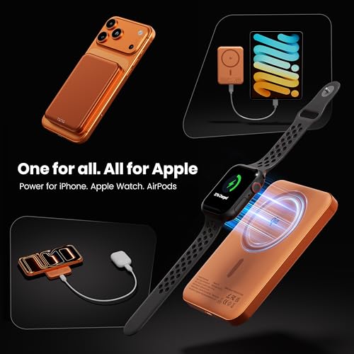 Qi2 Certified Magnetic Power Bank 10000mAh, 15W Fast Wireless Charger, Ultra-Slim LiFePO4 Battery Pack with 20W PD USB-C, Portable Charger for iPhone 17-12, Apple Watch & AirPods - color: Orange