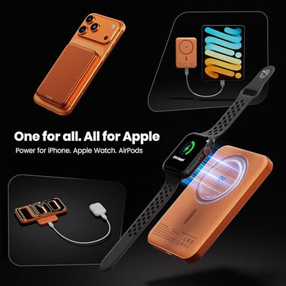 Qi2 Certified Magnetic Power Bank 10000mAh, 15W Fast Wireless Charger, Ultra-Slim LiFePO4 Battery Pack with 20W PD USB-C, Portable Charger for iPhone 17-12, Apple Watch & AirPods - color: Orange