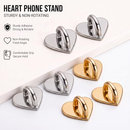 Moxweyeni 8 Pcs Cell Phone Finger Ring Adhesive Metal Phone Finger Grip Loop Stand Heart Grip Holder Charm Hook for DIY Hanging Supplies - color: Gold, Silver
