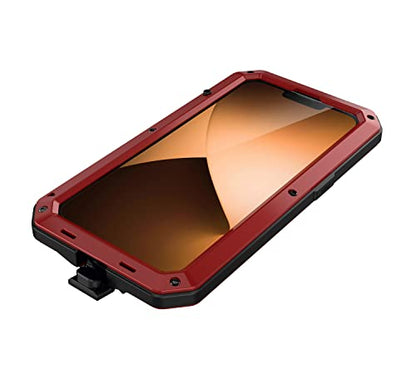 for iPhone 14 Pro Max Case, 360 Full Body Protective Cover Heavy Duty Shockproof Tough Armour Aluminum Metal Case with Silicone Built-in Screen Protector for iPhone 14 Pro Max 6.7" - Red - color: Red