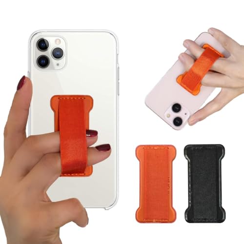 Finger Strap Phone Holder - Ultra Thin Anti-Slip Universal Cell Phone Grips Band Holder for Back of Phone -2Pack（Black+Orange） - color: Black+Orange