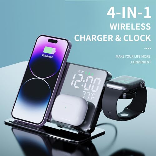 All-in-one Wireless Charger,Clock,Alarm,Calendar,Temperature Display,15W Fast Charging.Wirelessly Charge Phone,Watch,Earbuds simultaneously,Compatible with Qi-Enabled Devices,W669 Black. - color: Multi Functional Alarm Clock W669 Black