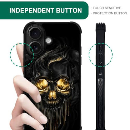 case for iPhone 17,Compatible with Magsafe,All-Round Protection Shockproof Anti-Scratches TPU Case Cover-Gold Black Skull - color: Gold black skull, size: IPhone 17