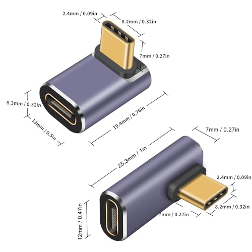 Duttek USB C 90 Degree Adapter 40Gbps, Right Angle USB C Adapter 100W, USB Type C Extender Connector Adapter for Thunderbolt 4/3, Steam Deck, iPhone 15, Switch, iPhone - style: Middle Angle+ 90 Degree USB C Adapter