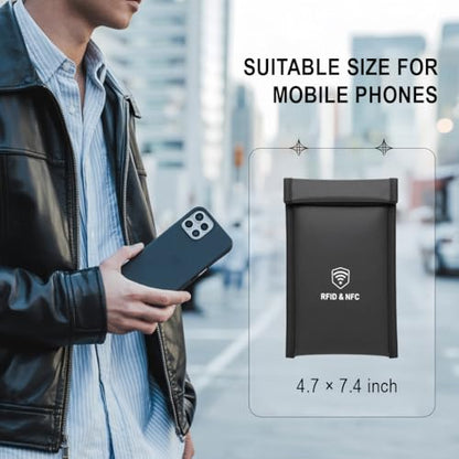 Faraday Bags for Phones [5G/Bluetooth/WiFi/GPS] Signal Blocker, Fireproof Waterproof Anti-Scratch | Detachable Wrist Strap, RFID Blocking Anti-Tracking Pouch
