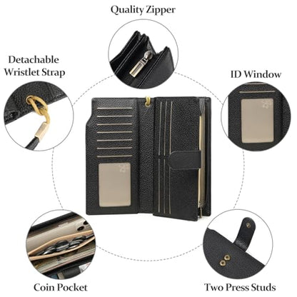 GAEKEAO Womens Wallets Large Capacity Leather Card Holder RFID Blocking Wristlet Clutch Long Travel Ladies Purse - color: Z01-Blue