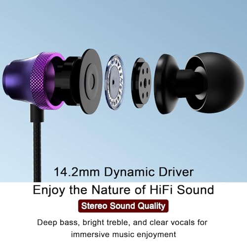 Wired Earbuds 3.5mm Jack with Microphone Soft Small-Ear Earphones - color: Purple-Rose