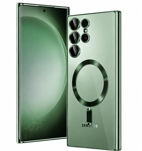 Magnetic Glossy Case for Samsung Galaxy S23 Ultra,S23 Ultra Phone Case Slim Clear Luxury with Camera Protector [Compatible with MagSafe], Shockproof TPU Cover for Samsung S23 Ultra Cases-Green - color: Green, size: Samsung Galaxy S23 Ultra