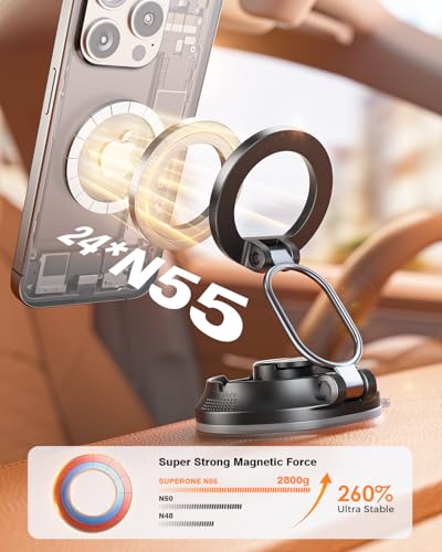 SUPERONE Car Phone Holder for Magsafe, 360° Adjustable Magnetic Car Mount - color: Black