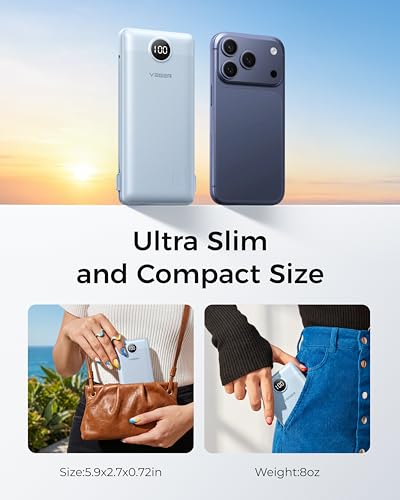 VEGER Portable Charger for iPhone, Power Bank Built in Cables and Wall Plug - color: D Blue