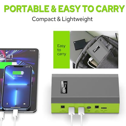 Portable Power Bank with AC Outlet, 65W External Battery Pack Backup - color: Green Grey