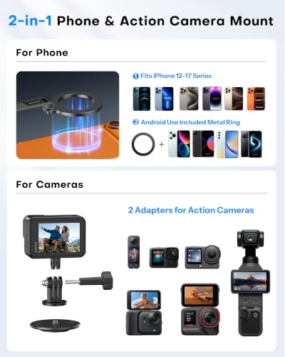 OMOTON TP02-Ultra 2 in 1 Magnetic Phone Tripod for DJI/GoPro iPhone, Black - color: 9-Black Ultra