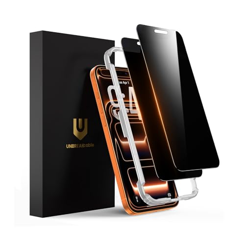 UNBREAKcable Privacy Screen Protector for iPhone 17 Pro Max, Full Coverage Shatterproof Tempered Glass[True 28°Anti Spy][9H Hardness][Easy Installation Frame]2-Pack Private Screen for iPhone 17 ProMax - size: iPhone 17 Pro Max