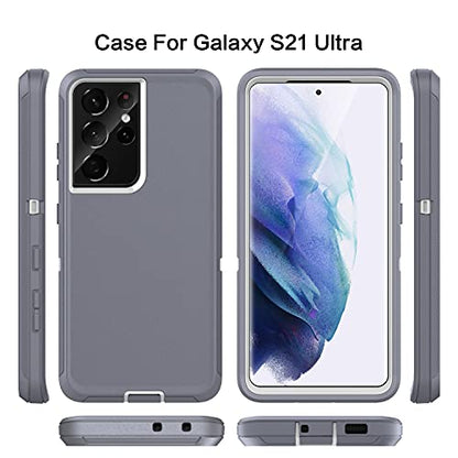 MXX Case Compatible with Galaxy S21 Ultra Case, 3-Layer Super Full Heavy Duty Body Bumper Cover/Shock Protection/Dust Proof, Designed for Samsung Galaxy S21 Ultra 5G 6.8 Inch 2021 (Gray/White) - color: Gray/White