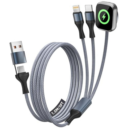 Cruise Essentials 2026,3 in 2 Multi Charging Cable for iPhone Watch Charger - color: Space Gray&White, size: AC to C+L+iWatch