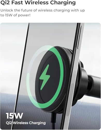 iOttie Velox Qi2 Mini 15W Wireless Charger Car Mount - Dash & Windshield Car Phone Holder - MagSafe Compatible iPhone Mount for Qi2 Smartphones (iPhone12 13 14 15 16 and 17) - Car Charger Included - style: Qi 2 Wireless Charging