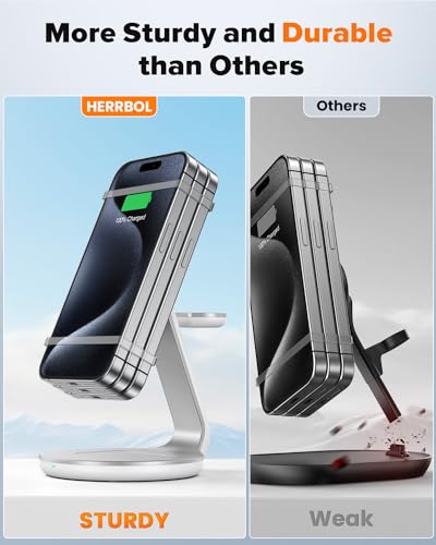HERRBOLAI 3 in 1 Charging Station Compatible with Magsafe Charger - color: Silver